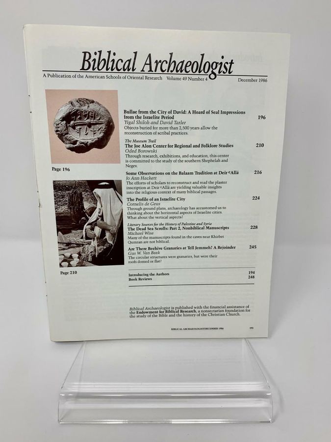 Antique Biblical Archaeologist, Volume 49, Number 4, December 1986, ISSN 0006-0895, ASOR