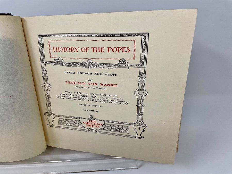 Antique Three Volumes Of The World's Great Classics: History Of The Popes Revised Edition, Leopold Von Ranke, Circa 1901