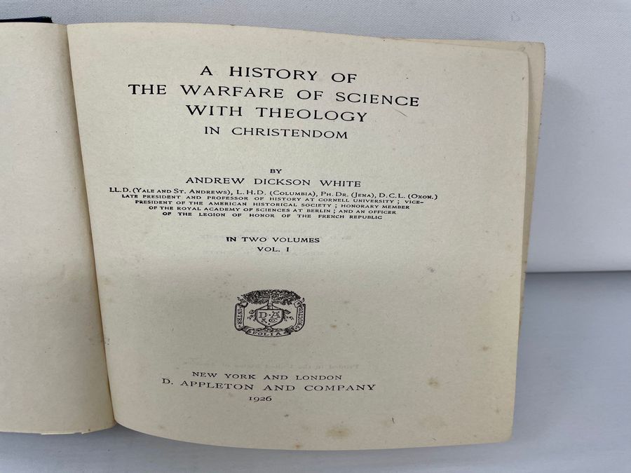 Antique New Edition Two Volumes Of A History Of The Warfare Of Science With Theology In Christendom, Andrew Dickson White, Circa 1926