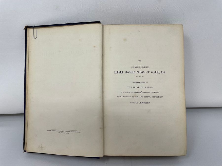 Antique First Edition Two Volumes Of The Iliad Of Homer, Rendered Into English Blank Verse, Edward Earl Of Derby, Circa 1864