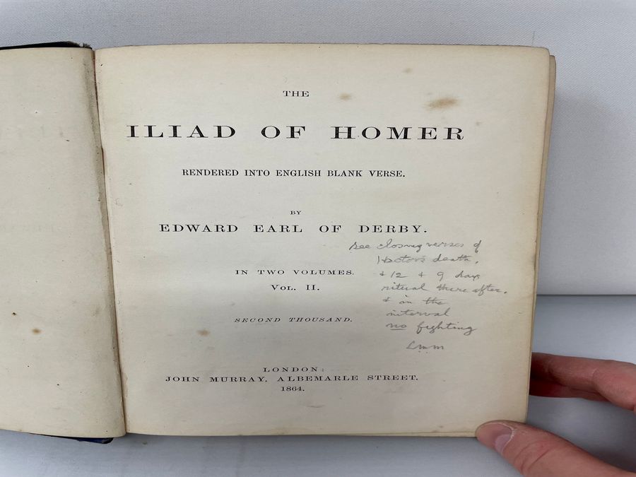 Antique First Edition Two Volumes Of The Iliad Of Homer, Rendered Into English Blank Verse, Edward Earl Of Derby, Circa 1864