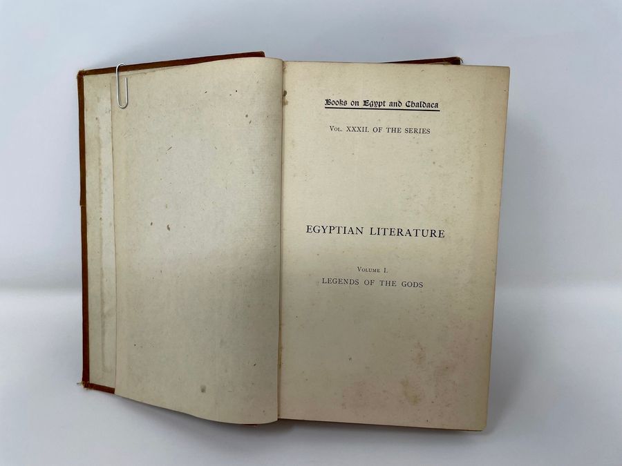 Antique Books On Egypt And Chaldaea: Egyptian Literature: Volume I: Legends Of The Gods, E.A.W. Budge, Circa 1912