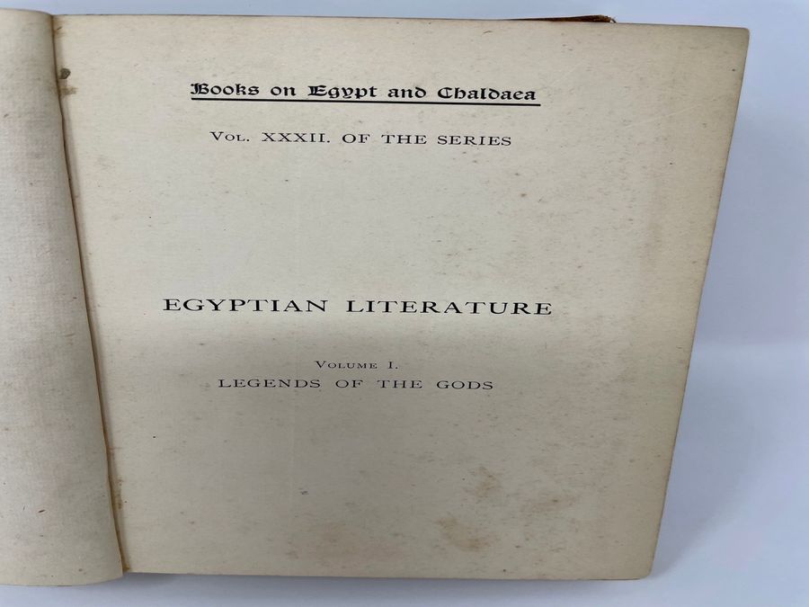 Antique Books On Egypt And Chaldaea: Egyptian Literature: Volume I: Legends Of The Gods, E.A.W. Budge, Circa 1912