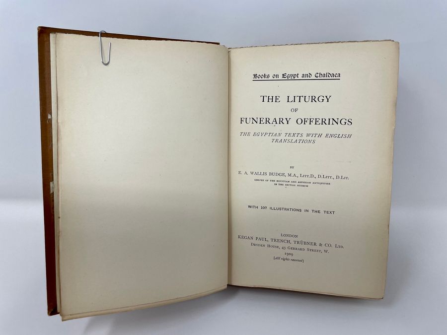 Antique Books On Egypt And Chaldaea: The Liturgy Of Funerary Offerings, E.A.W. Budge, Circa 1909