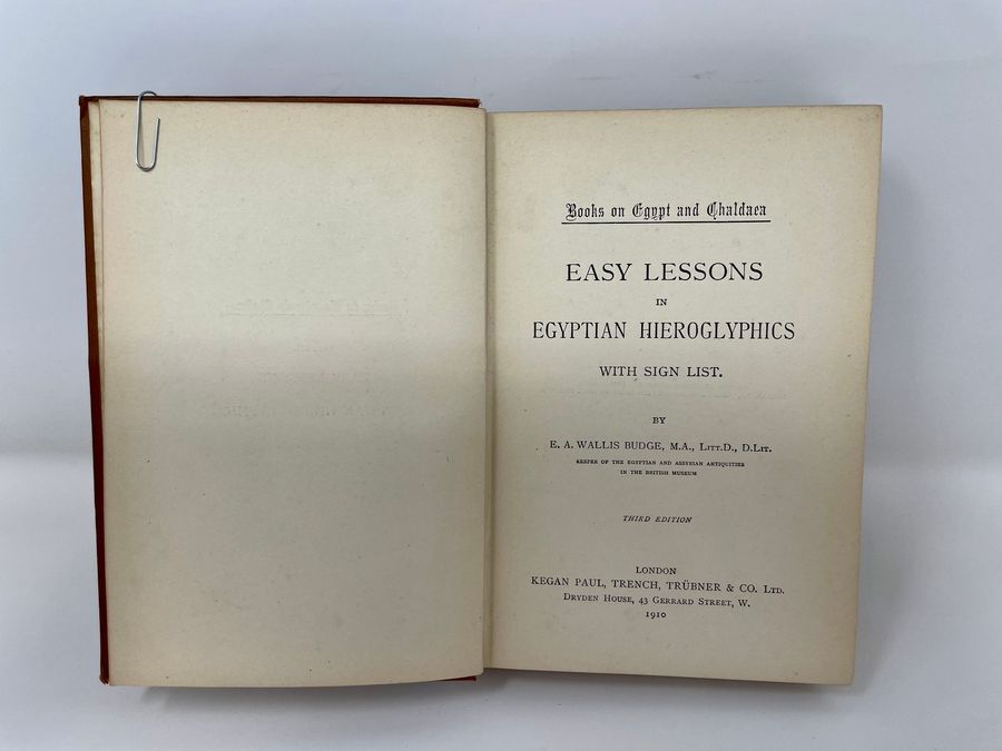 Antique Books On Egypt And Chaldaea: Volume III: Easy Lessons In Egyptian Hieroglyphics With Sign List, E.A.W. Budge, Circa 1910