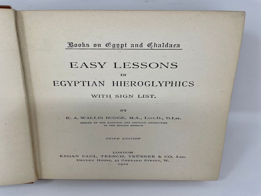 Antique Books On Egypt And Chaldaea: Volume III: Easy Lessons In Egyptian Hieroglyphics With Sign List, E.A.W. Budge, Circa 1910