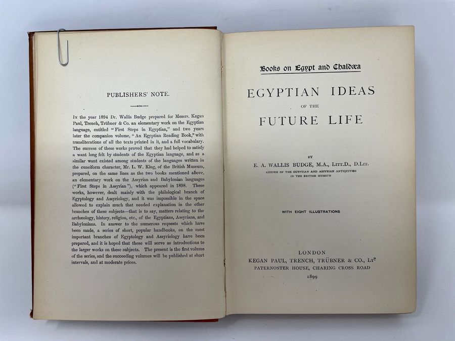 Antique Books On Egypt And Chaldaea: Volume I: Egyptian Ideas Of The Future Life, E.A.W. Budge, Circa 1899