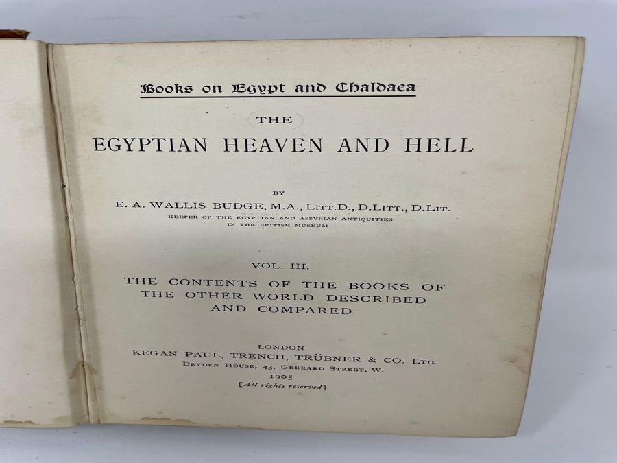 Antique Books On Egypt And Chaldaea: Volumes XX-XXII: The Egyptian Heaven And Hell: Volumes I-III, E.A.W. Budge, Circa 1906