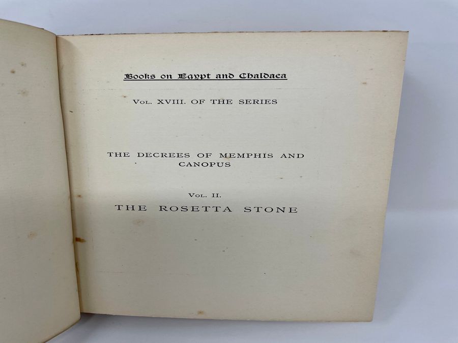 Antique Books On Egypt And Chaldaea: Volumes XVII-XIX: The Decrees Of Memphis And Canopus: Volume I-III, E.A.W. Budge, Circa 1904