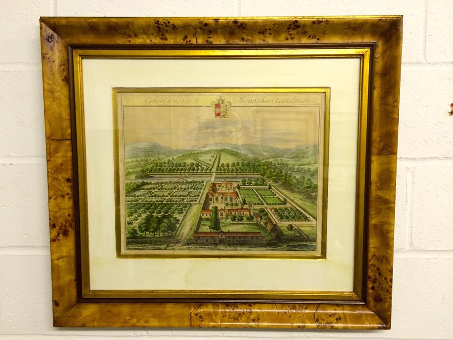 Antique Print Of Bird's-Eye View Of Country House, Jan Kip Etching, Circa 1770s