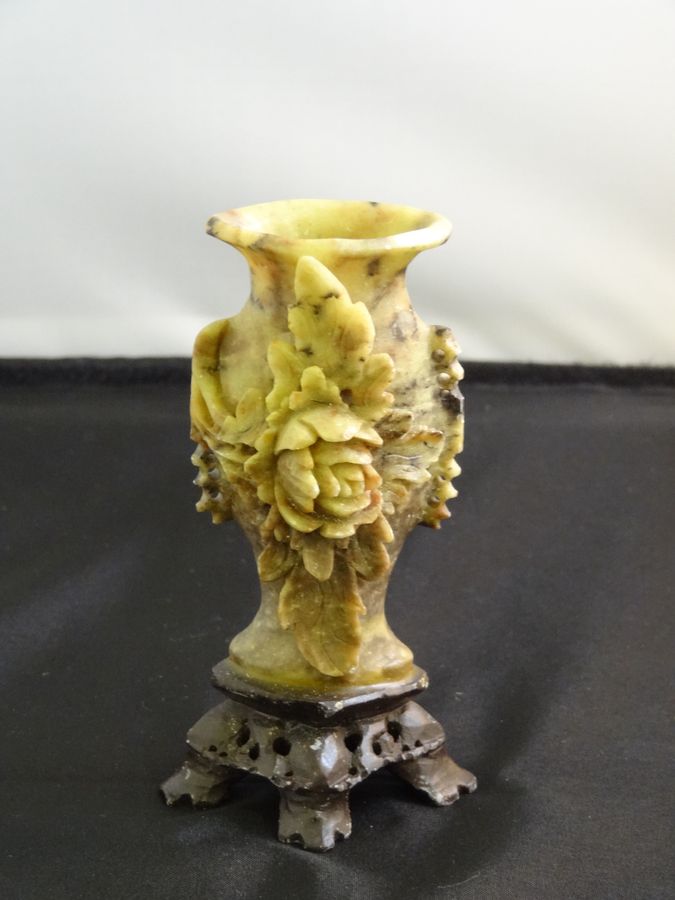 Antique Antique Chinese Carved Soapstone Tear Bottle, Flowering Branch, Circa 19th Century