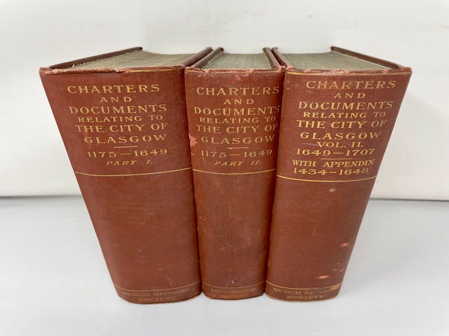 Antique First Edition Two Volumes Of Charters And Documents Relating To The City Of Glasgow 1175-1649 & 1649-1707 With Appendix, James D. Marwick, Circa 1897