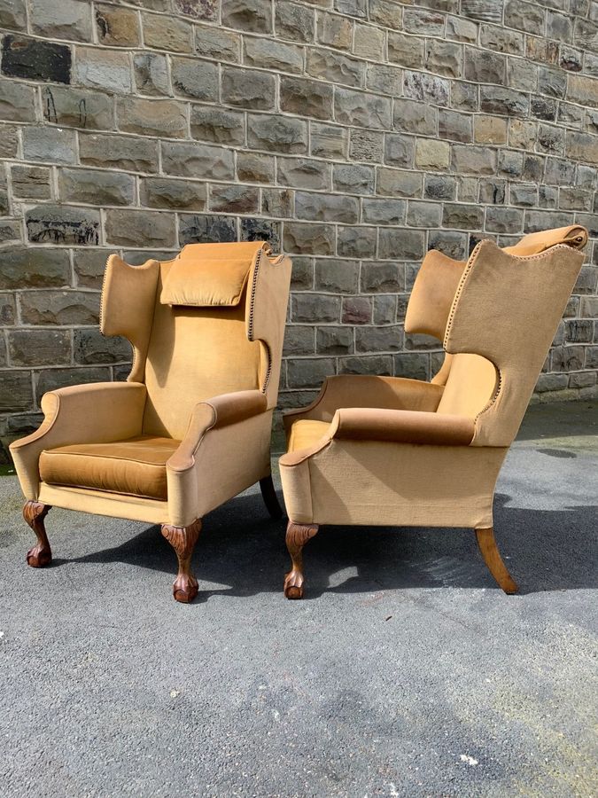 Pair Antique Country House Wing Armchairs