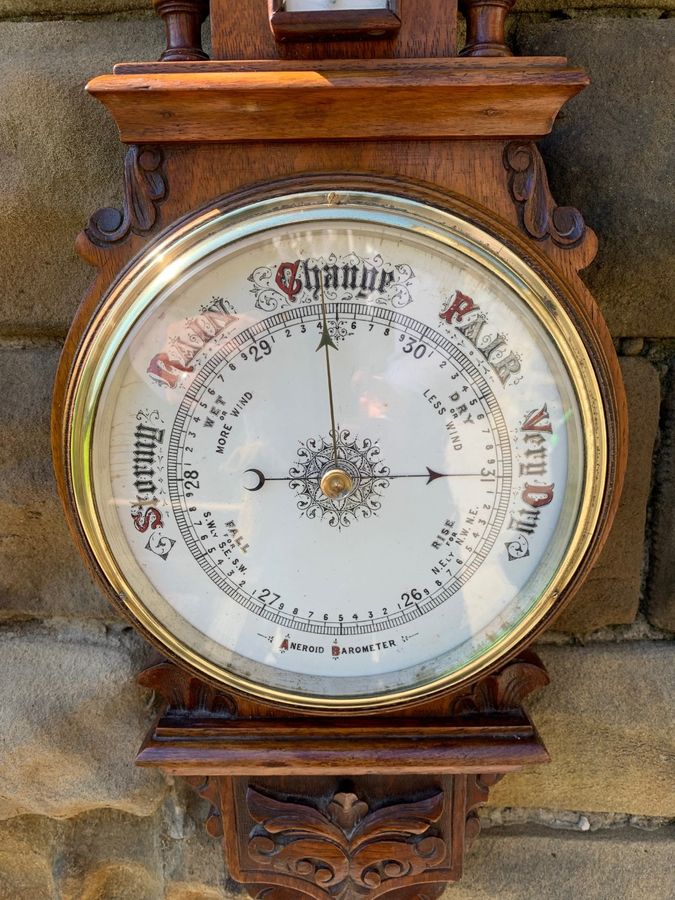 Antique Antique Oak Cased Aneroid Barometer