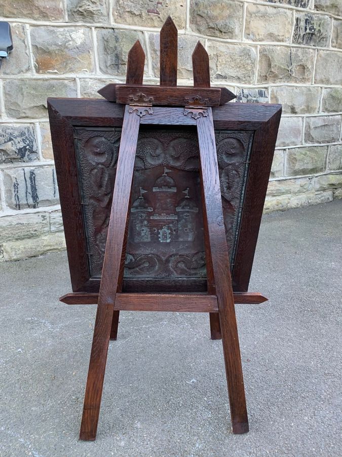 Antique Arts & Crafts Oak & Copper Fire Screen
