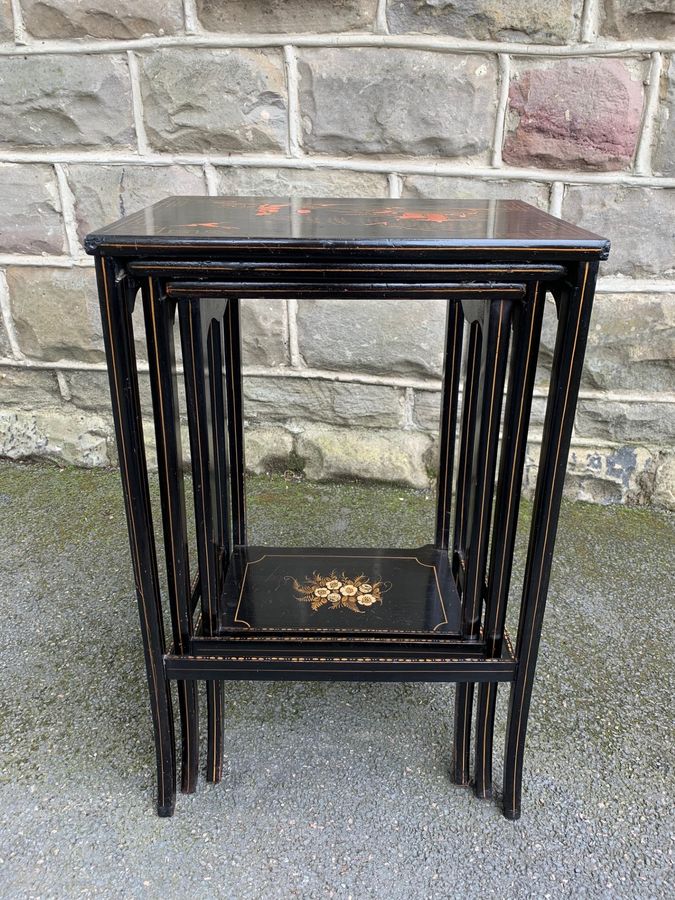 Antique Antique Black Lacquered Chinoiserie Nest 3 Tables