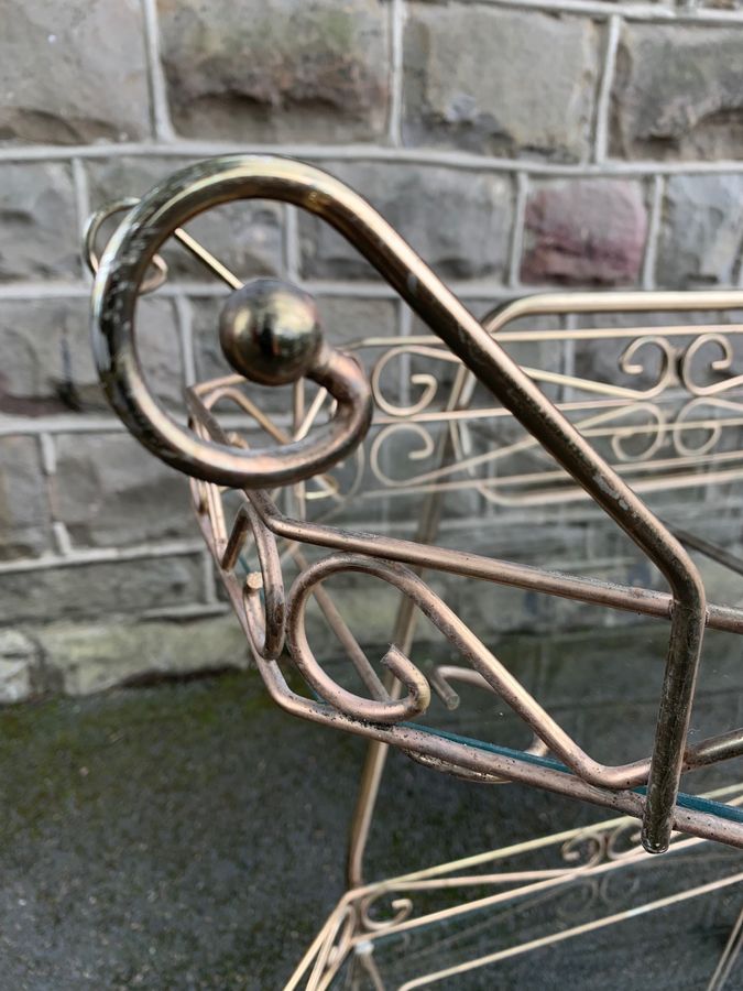Antique Ornate Gilt Metal 2 Tier Trolley Bart Cart