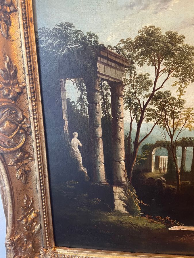 Antique 18th Century classical Landscape With  Ruins
