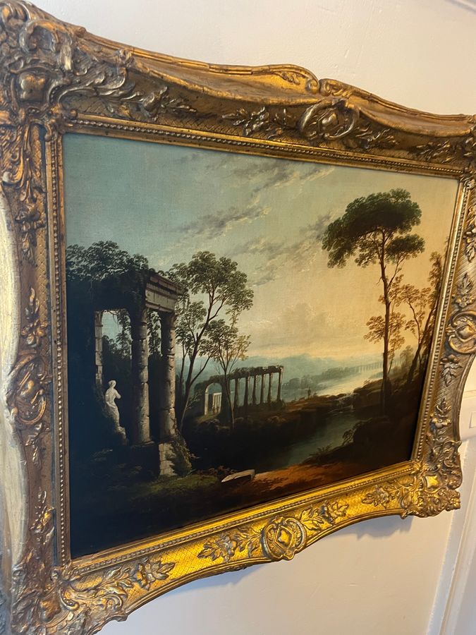 Antique 18th Century classical Landscape With  Ruins