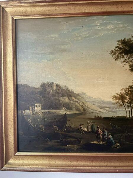 Antique after claude lorrain  cargo boats on the river po