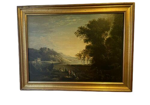 Antique after claude lorrain  cargo boats on the river po