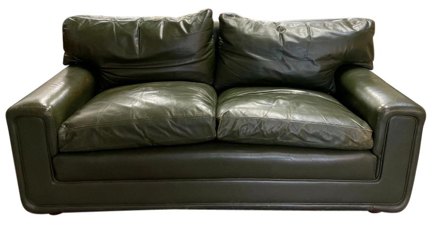 Vintage Heals Midcentury Green 2 Seat Leather Sofa