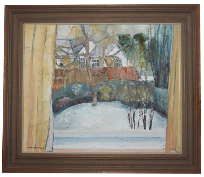 Antique Lovely Vintage British Snow Scene Oil Painting By By Sussex Artist Jean Crummack