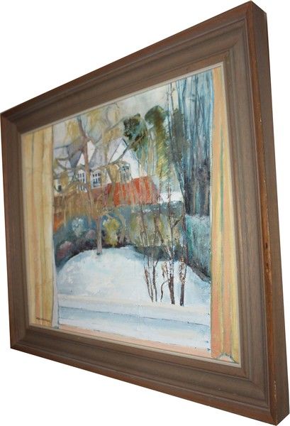 Antique Lovely Vintage British Snow Scene Oil Painting By By Sussex Artist Jean Crummack