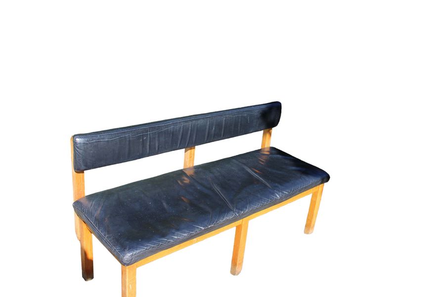 Antique Pair Of Vintage Scandi Danish Beech And Leather Benches
