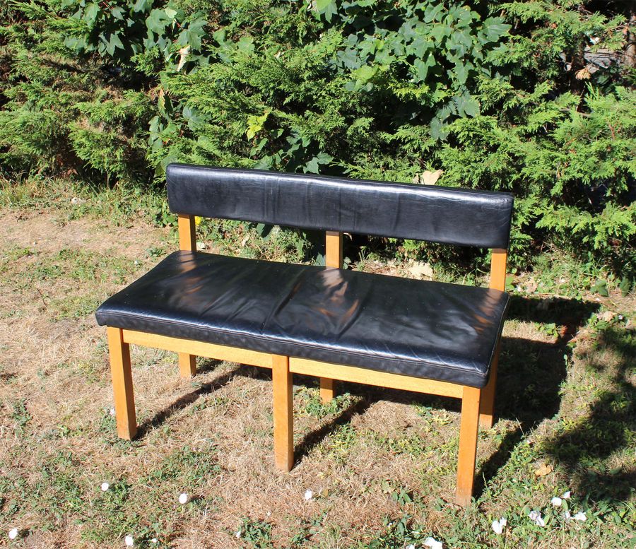 Antique Pair Of Vintage Scandi Danish Beech And Leather Benches