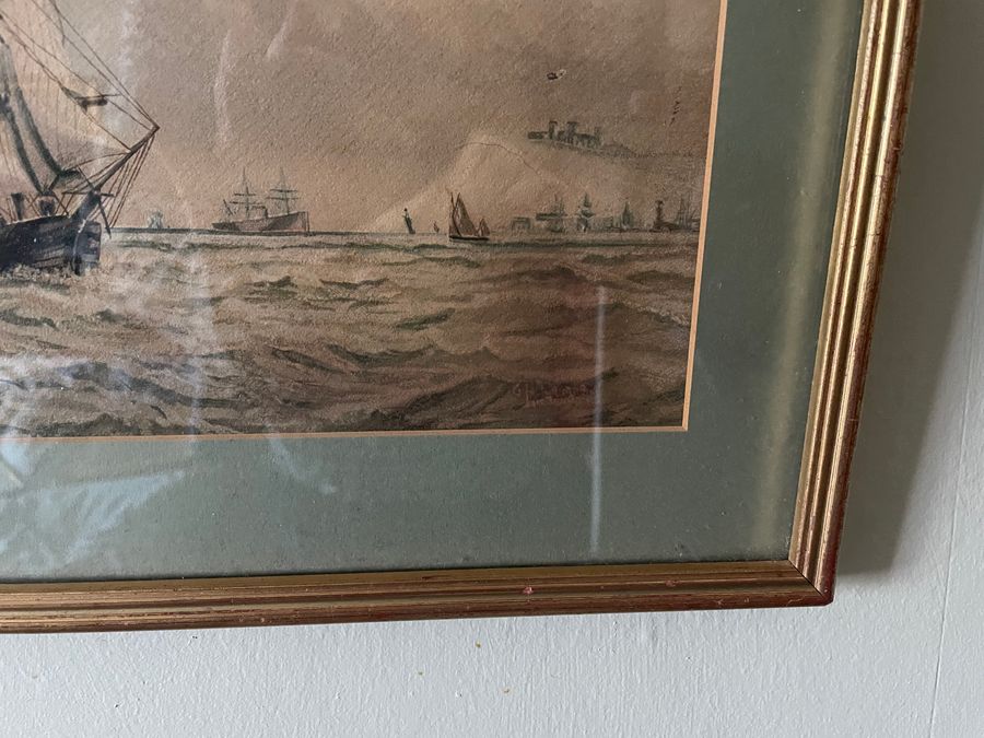 Antique Pair of antique watercolours ships of the kent coast