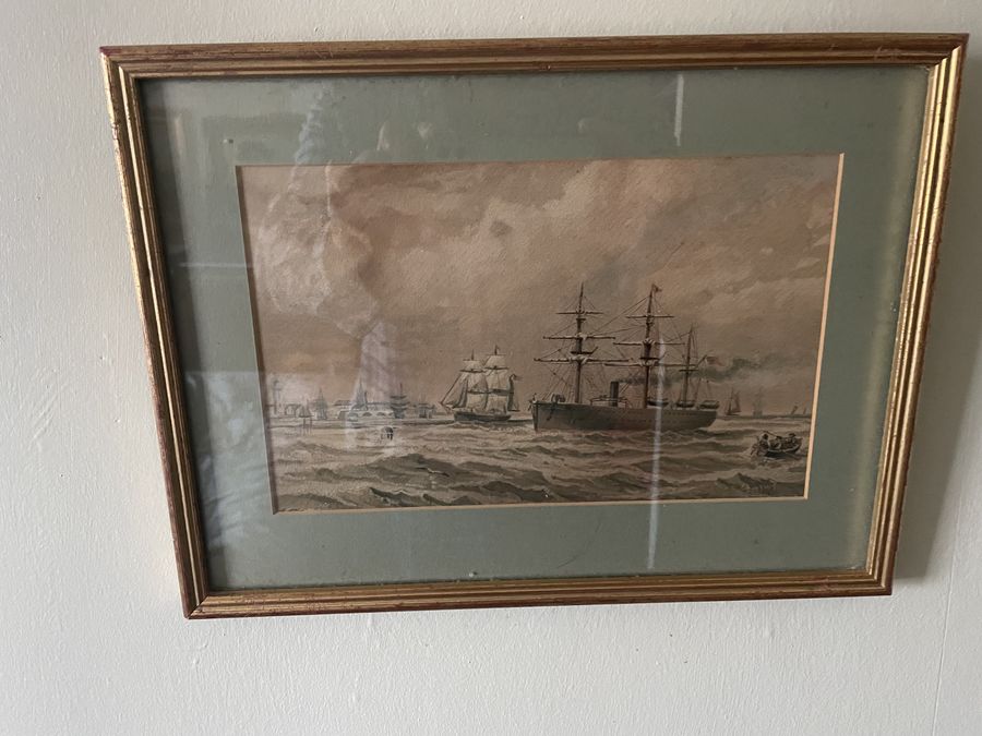Antique Pair of antique watercolours ships of the kent coast