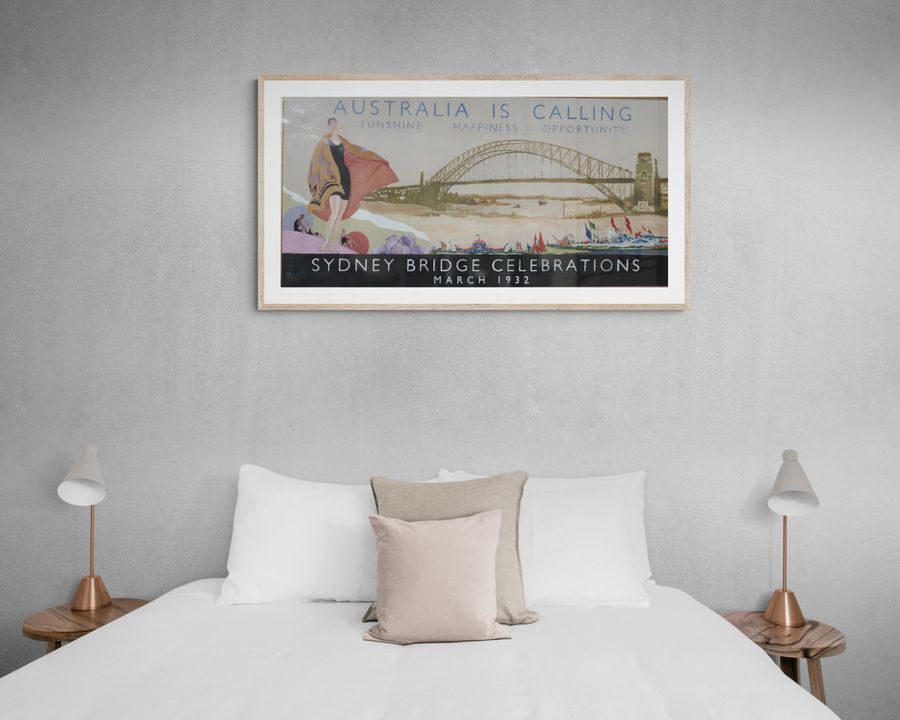 Antique SYDNEY HARBOUR BRIDGE AUSTRALIAN ORIGINAL POSTER DESIGN 1932 ATTRIB TO DOUGLAS ANNAND