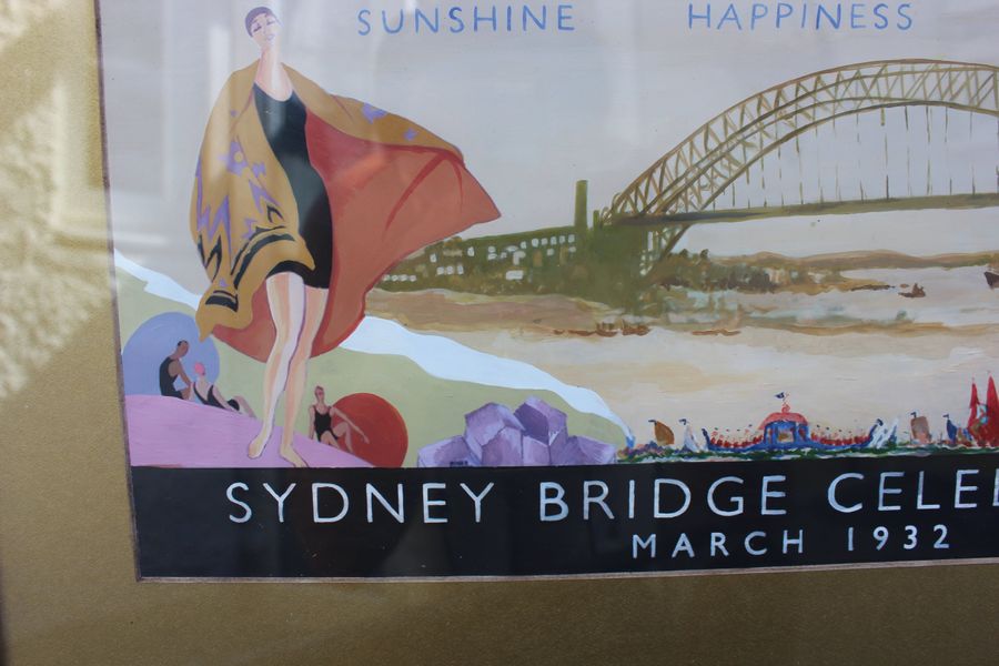 Antique SYDNEY HARBOUR BRIDGE AUSTRALIAN ORIGINAL POSTER DESIGN 1932 ATTRIB TO DOUGLAS ANNAND