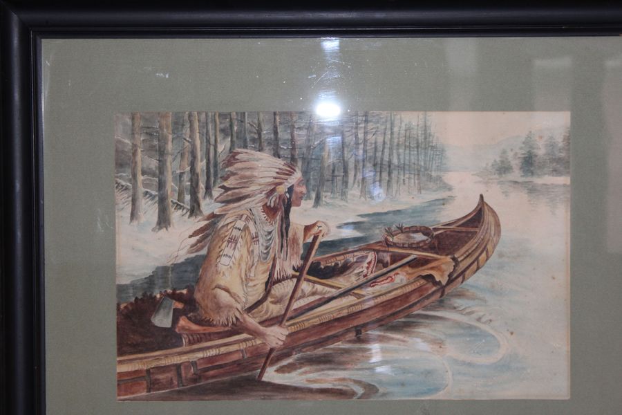 Antique Antique watercolour of of Canadian Indigenous life