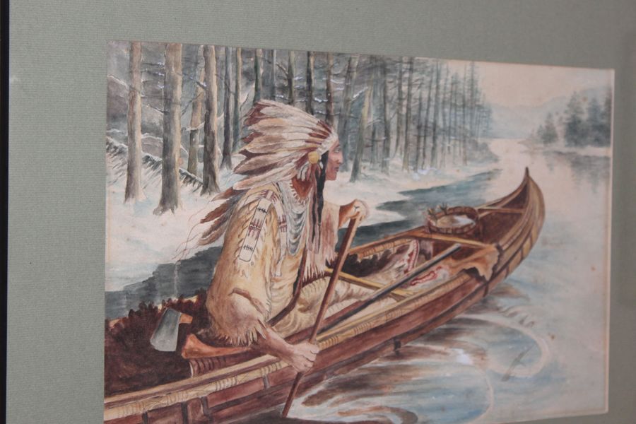 Antique Antique watercolour of of Canadian Indigenous life
