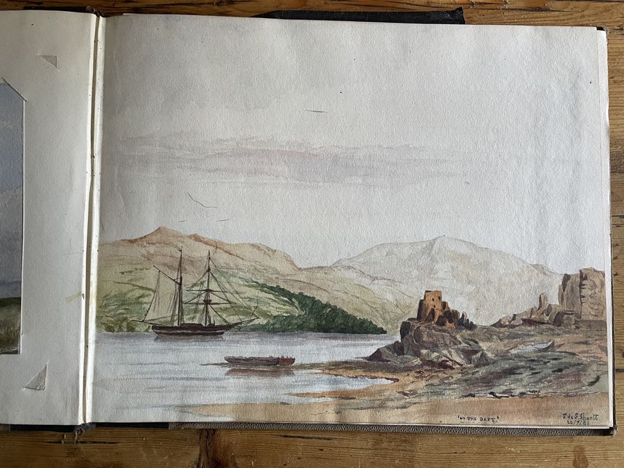 Antique 19th century sketch book watercolours of Cornwall and Scottish views