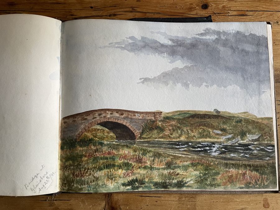 Antique 19th century sketch book watercolours of Cornwall and Scottish views