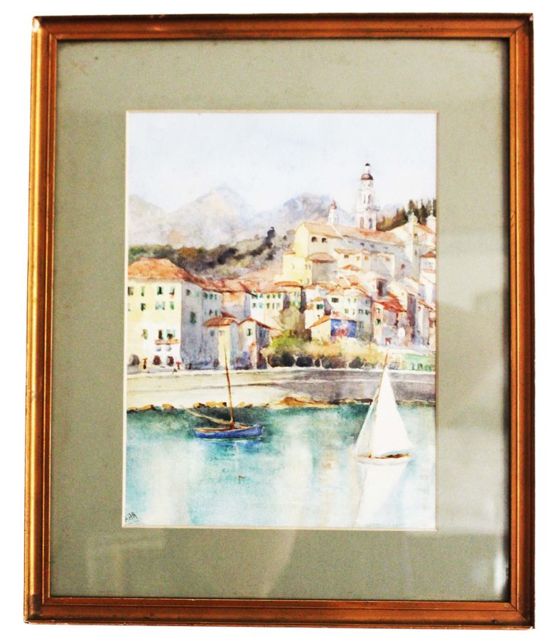 Antique Antique Italian Riviera Possibly Portofino Watercolour