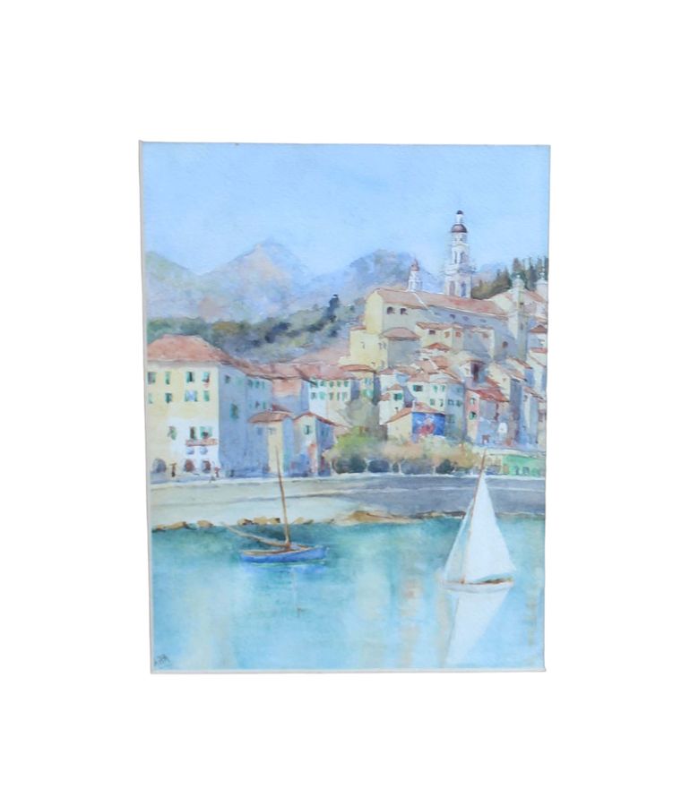 Antique Antique Italian Riviera Possibly Portofino Watercolour