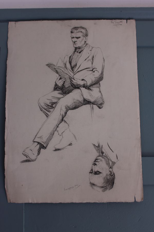 Antique Antique pencil Portrait of Ted Halliday