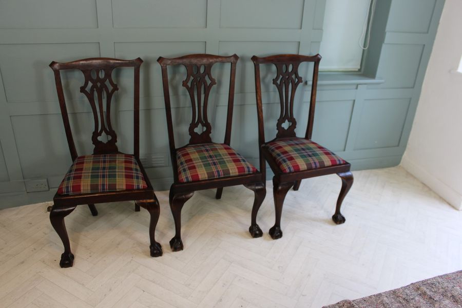 Antique 19th century set of 3 mahogany chippendale style dining chairs