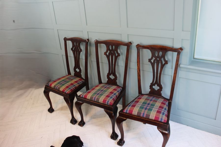 Antique 19th century set of 3 mahogany chippendale style dining chairs