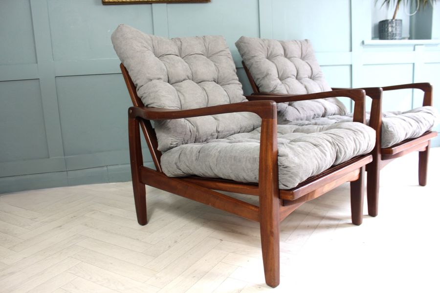 Antique British Midcentury Teak Lounge Chairs