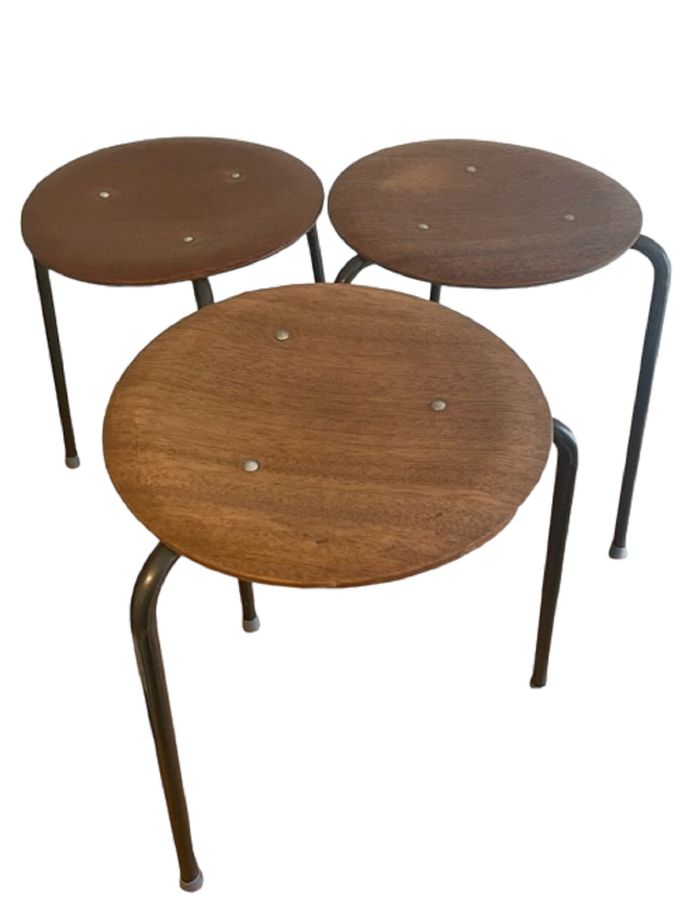 Antique Arne Jacobsen Fritz Hansen Teak Dot Stacking Stools