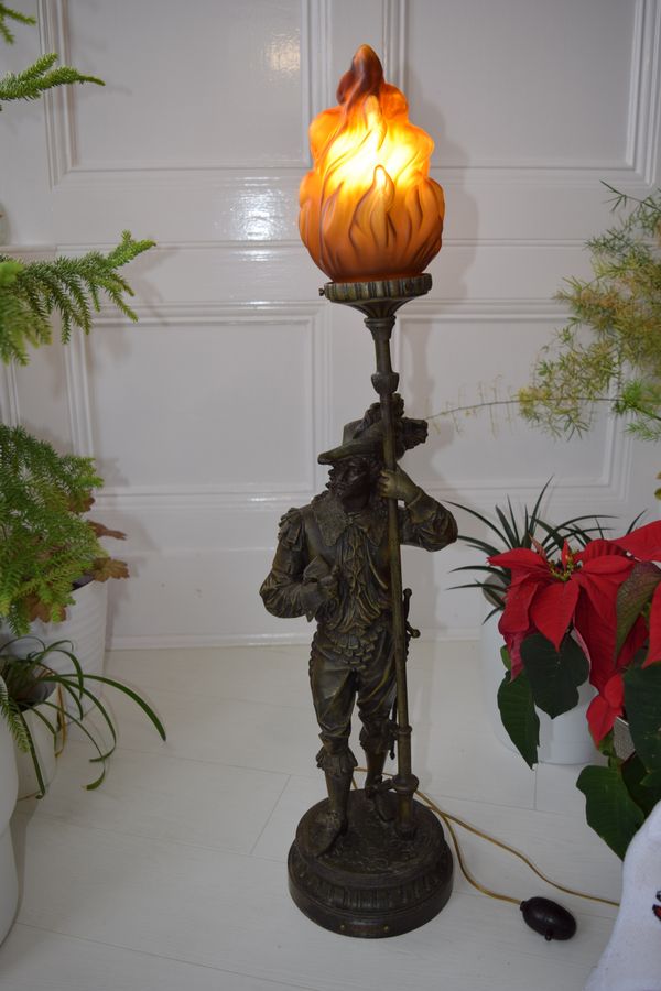 Antique Don Juan spelter lamp by Phillipe Poitevin