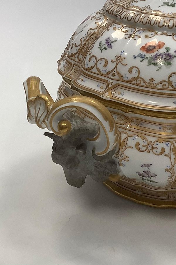 Antique Bing and Grondahl Rosenborg Lidded bowl with goat handle