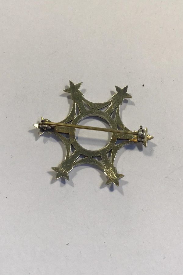 Antique Anton Michelsen Sterling Silver Star Brooch Gold Plated and Enamel