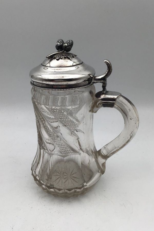 Antique Glass Beer Mug with Silver Mounted Ornamental Lid