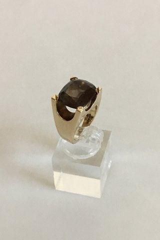 Antique Just Andersen Gold Ring 14 Kt. with Smoke Quartz stone